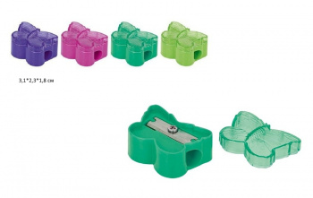 км_Точилка арт. ТБАБКР Creativiki БАБОЧКИ с контейнером ассорти корп пластик 1отвер. тубус индив.штр