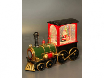 Фонарь Новогодний арт. 9181-8-2-601 "Паровоз. Дед Мороз на самокате" на батар. свет 22 см в кор.