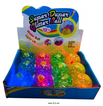 Мяч каучук. арт. 2557-6/2906-10 Прозрачный в звездах Уточка, свет 6,5 см (12 шт.) шоубокс•