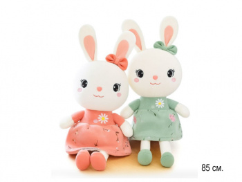 им Зайка арт. 408-811 Белый в платье с цветочками цвета микс 85 см в пак.