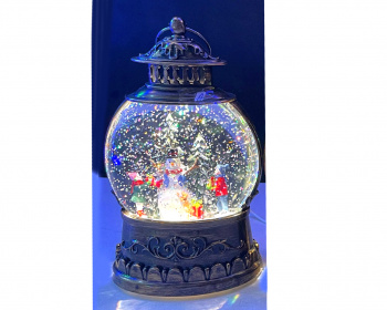 Фонарь Новогодний арт. 9181-2-3-601 "Снеговик и дети" свет, музыка, USB в кор.