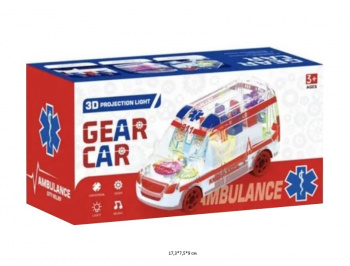 Машина на батар. арт. 6608-16B Скорая помощь шестеренки, вращение, свет, звук в кор.)