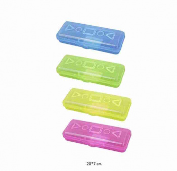 кс_Пенал пластиковый арт. 228113 ПИФАГОР тонированный ассорти 4 цвета 20х7х4 см