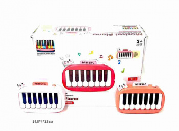 Пианино арт. 8896-1B "Зайка" мини цвета микс на батар. (12 шт.) в кор._