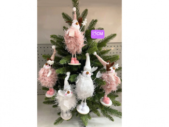 Игрушка-подвеска арт. 5367-601 Олень пушистый цвета микс 15 см в пак.