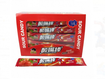 Конфета арт. 871707/ Кислая Трубочка-тянучка с начинкой "Клубника" 13 г 30 шт. в кор./