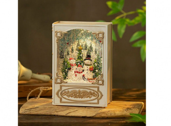 Фонарь Новогодний арт. 24023A-502 Книга "Снеговики в лесу" на бат. свет, USB в кор.