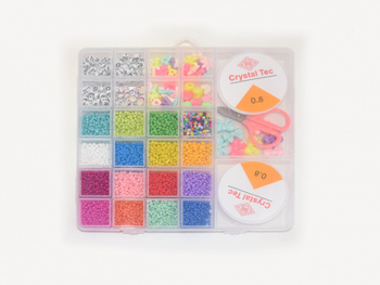 Набор для плетения арт. 2197-8-805/97082 Бусины 8 ячеек, бисер 16 ячеек, 2 лески и аксессуары в кор.