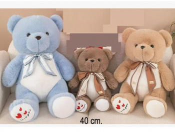 им Медведь арт. 209036 С бантом на шее и сердцами на лапе 40 см цвета микс в пак.