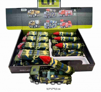 Модель металл. арт. 8223A Ракетоносец в ассортименте свет, вращение (8 шт.) шоубокс•