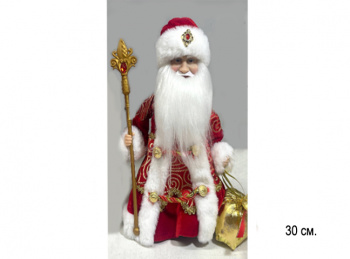 Дед Мороз арт. DA77-12-601 В красно-золотистой шубке муз. 30 см в кор.