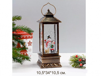 Фонарь Новогодний арт. 2114-1-601 "Снеговик и девочка" свет, музыка, USB в кор.