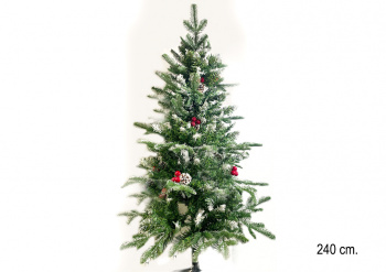 Елка 240 см арт. 2030-601-240 Зеленая со снегом №9 литье с пвх шишки, ягоды в кор.