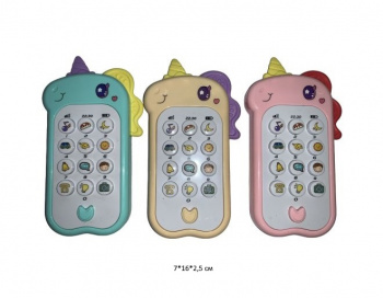 Телефон арт. 335-72 "Единорог" цвета микс муз. на батар. в пак.)