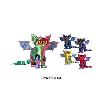Фигурка 3Д арт. 1404-209-805 Кот-демон с крыльями и рожками перелив подвижная в пак.