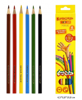 км_Набор цветных карандашей арт. ККМ06 Каляка-Маляка 6 цв. шестигран. корп. дерев. карт.уп.