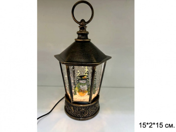 Фонарь Новогодний арт. 24077B-1-601 "Снеговик" свет, музыка, USB в кор.