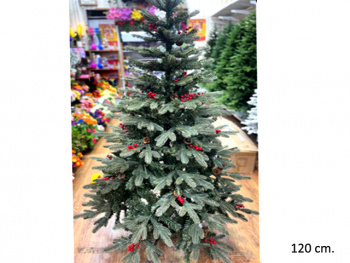 Елка 120 см арт. 2027-601-120 Зеленая №6 литье с пвх шишки, ягоды в кор.