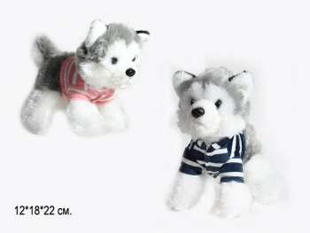 им Собака арт. 209095 Серая с белым в полосатой футболке 22 см в пак.