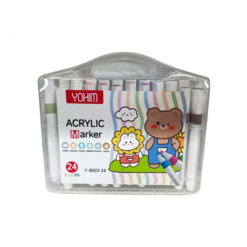 Маркеры арт. Y-8003-24 Акриловые 24 шт. "Зверушки" в прозрачном кейсе|