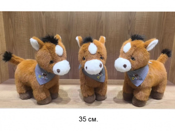 им Ослик арт. 209197 Коричневый с платочком на шее 35 см в пак.