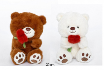 им Медведь арт. 1173/30 С пушистой розой сидит 2 цвета 30 см в пак.