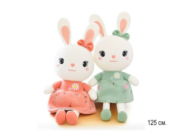 им Зайка арт. 408-1-811 Белый в платье с цветочками цвета микс 125 см в пак.