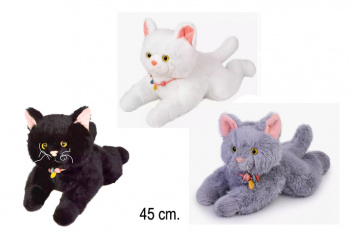 им Кошка арт. 22115/45 Розовые ушки лежит 3 цвета 45 см в пак.