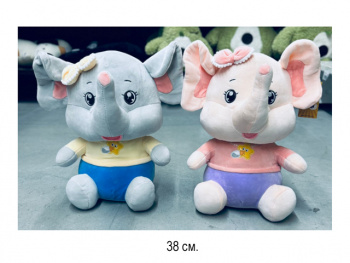 им Слон арт. 113-811 Цвета микс в костюме, с бантом на голове 38 см в пак.