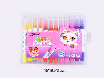 кц_Фломастеры акварельные арт. YL241801-24 Набор 24 цвета двусторонние в пласт.кор.