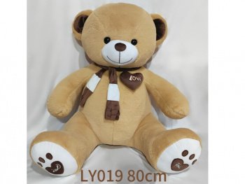 им Медведь арт. LY019 Коричневый с сердцем в шарфе 80 см в пак._