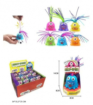 Антистресс арт. 802805 Монстр-крикун пласт.волосы ассорти на батар. (12 шт.) шоубокс