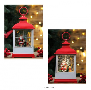 Фонарь Новогодний арт. 23018A-3-601 "Дед Мороз у елки" свет, музыка, USB в кор.