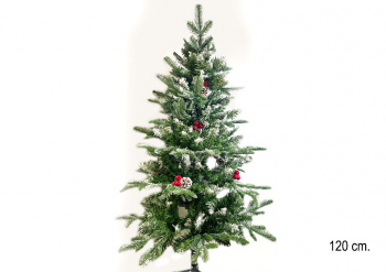 Елка 120 см арт. 2030-601-120 Зеленая со снегом №9 литье с пвх шишки, ягоды в кор.