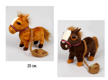 им Лошадь арт. 25-2-601 С петлей интерак. на поводке на бат. цвета микс 25 см в пак.