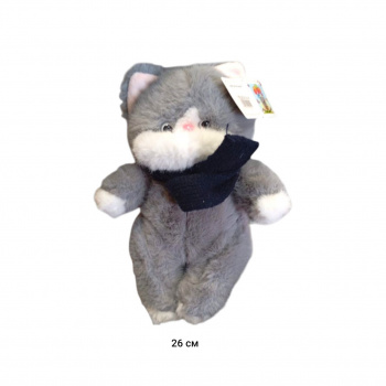 им Кошка арт. YE25219-2-5 Пушистая серая в шарфе муз. 26 см в пак.)