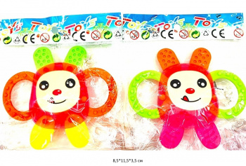 Погремушка арт. 8046 "Мордашка" цвета микс с прорезывателем в пак._