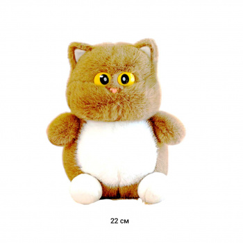 им Кошка арт. 803-2-802-209 Коричневая белое пузико большие глаза 22 см в пак.