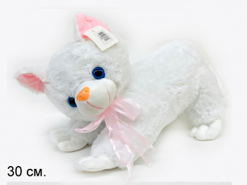 им Кошка арт. 6627-22 Белая с розовым бантиком 30 см в пак.) им Кошка арт. 6627-22 Белая с розовым бантиком 30 см в пак.)